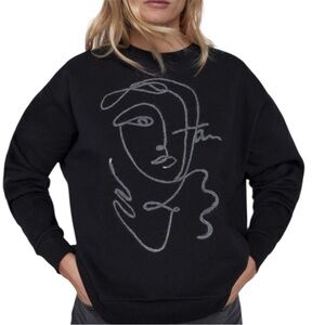 Zara Women’s Black Graphic Grey Yarn Scribble Face Sweatshirt Size Small